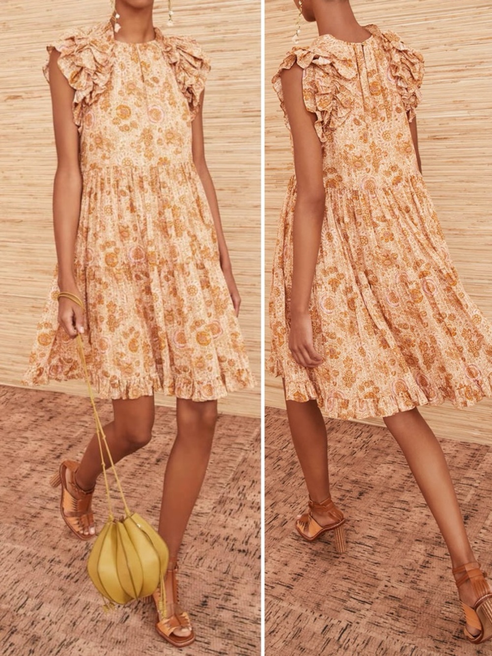 ULLA JOHNSON Adele Floral Ruffle Tiered Mini Dress Meadow Block Print \\ 2